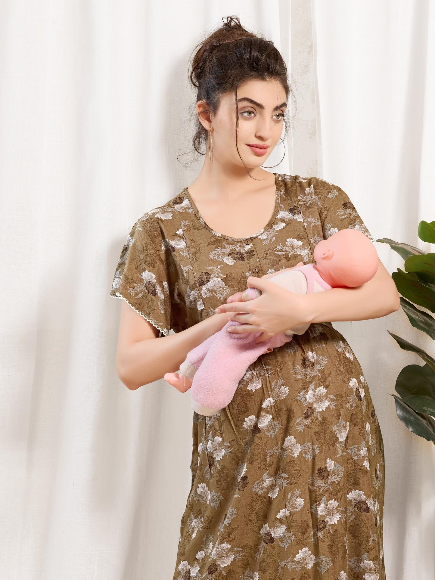 Cotton Rayon Maternity Nighty for Women