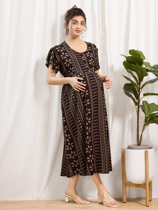 Full Length Rayon Maternity Nighty for Pregnant Ladies
