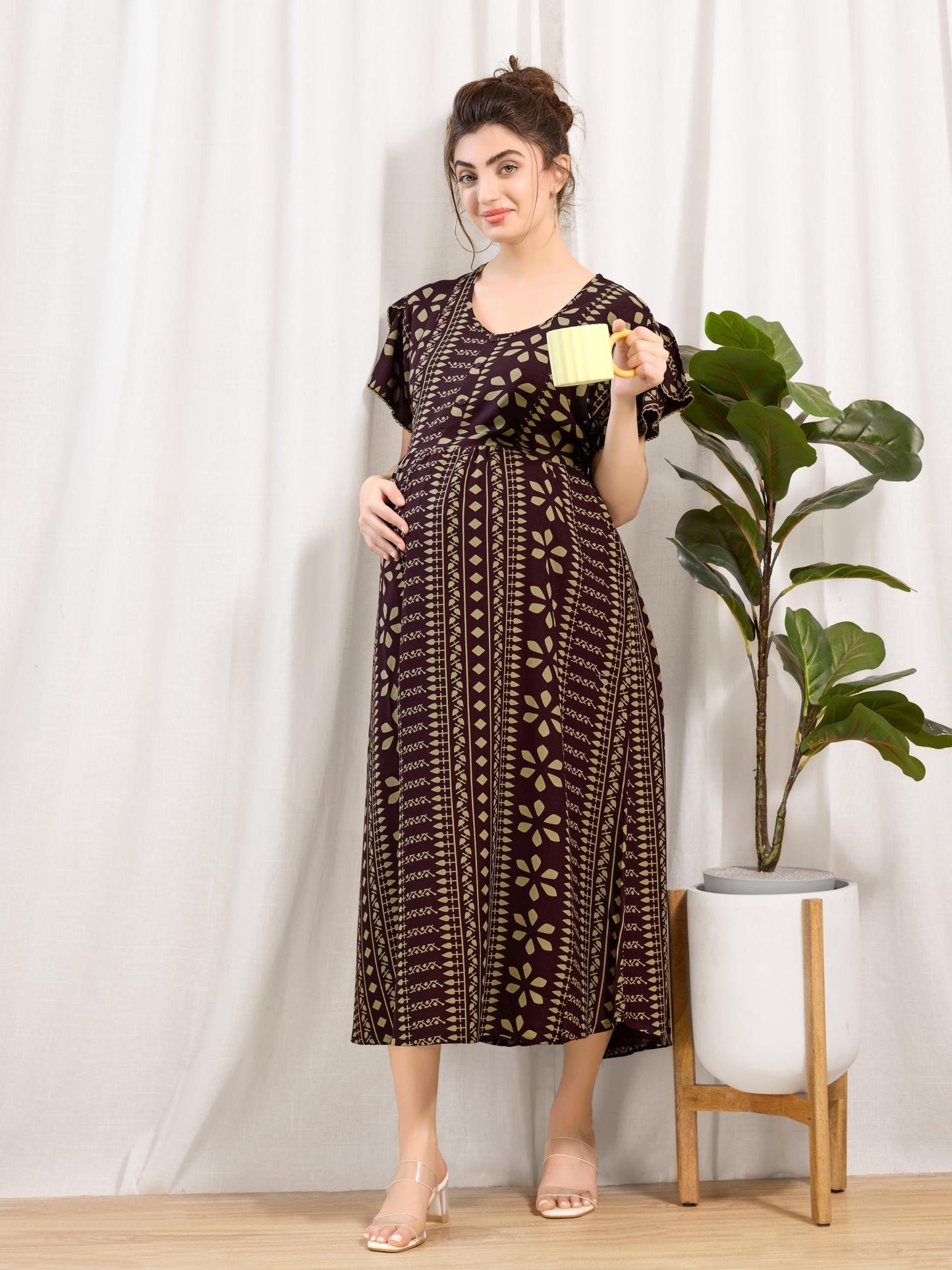 Full Length Rayon Maternity Nighty for Pregnant Ladies