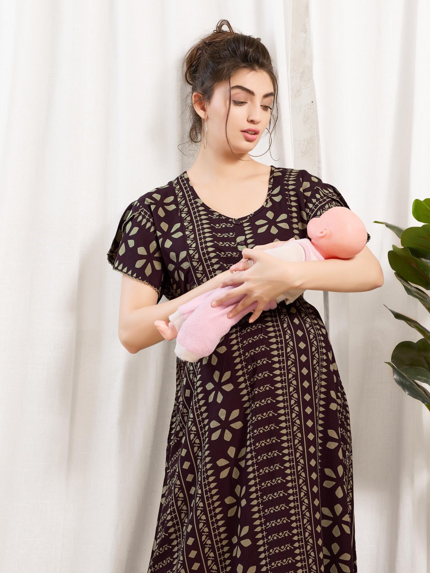 Full Length Rayon Maternity Nighty for Pregnant Ladies