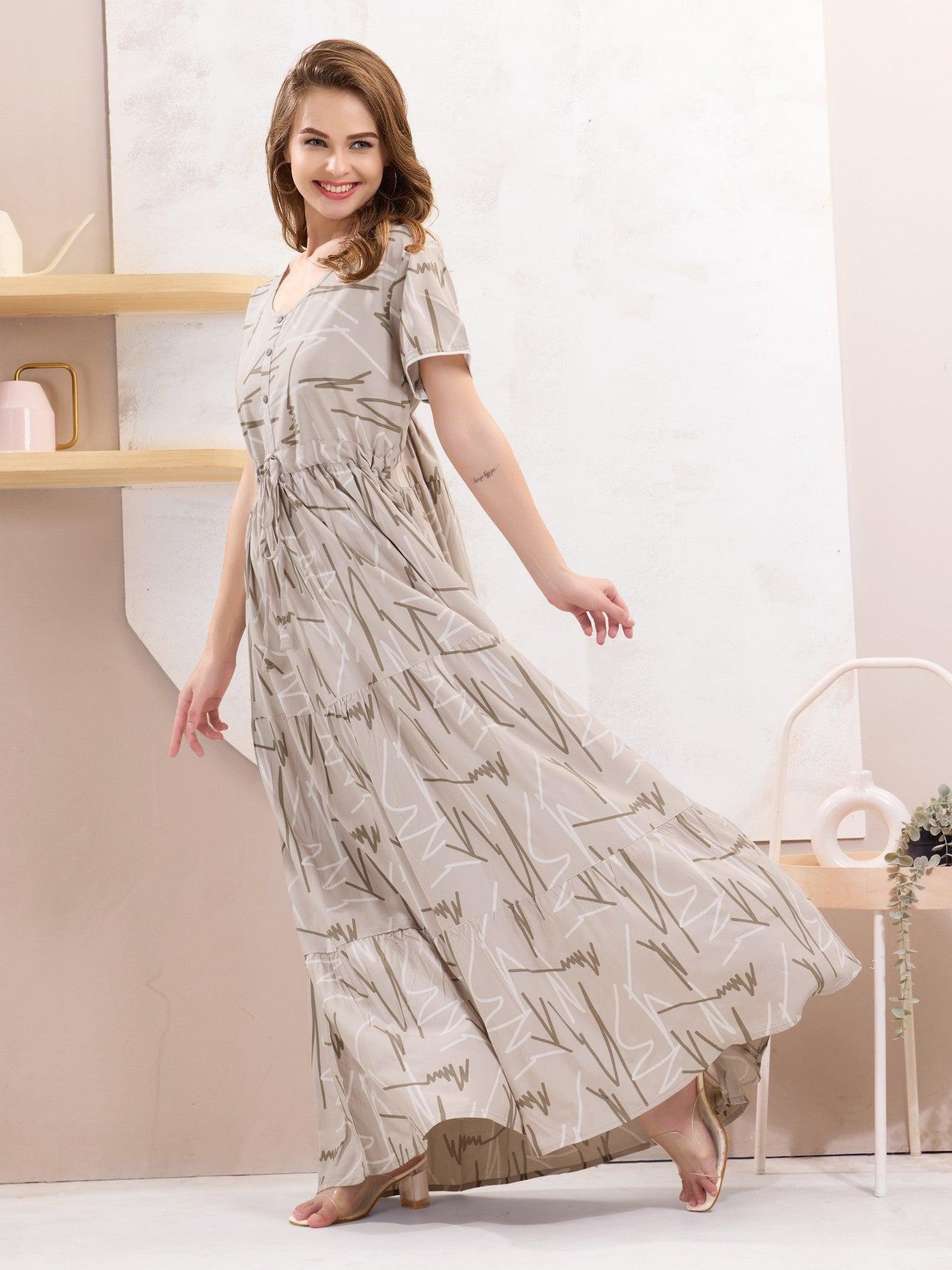 Flared Rayon Nighty for Women – Designed for a Peaceful Sleep - floramour.in