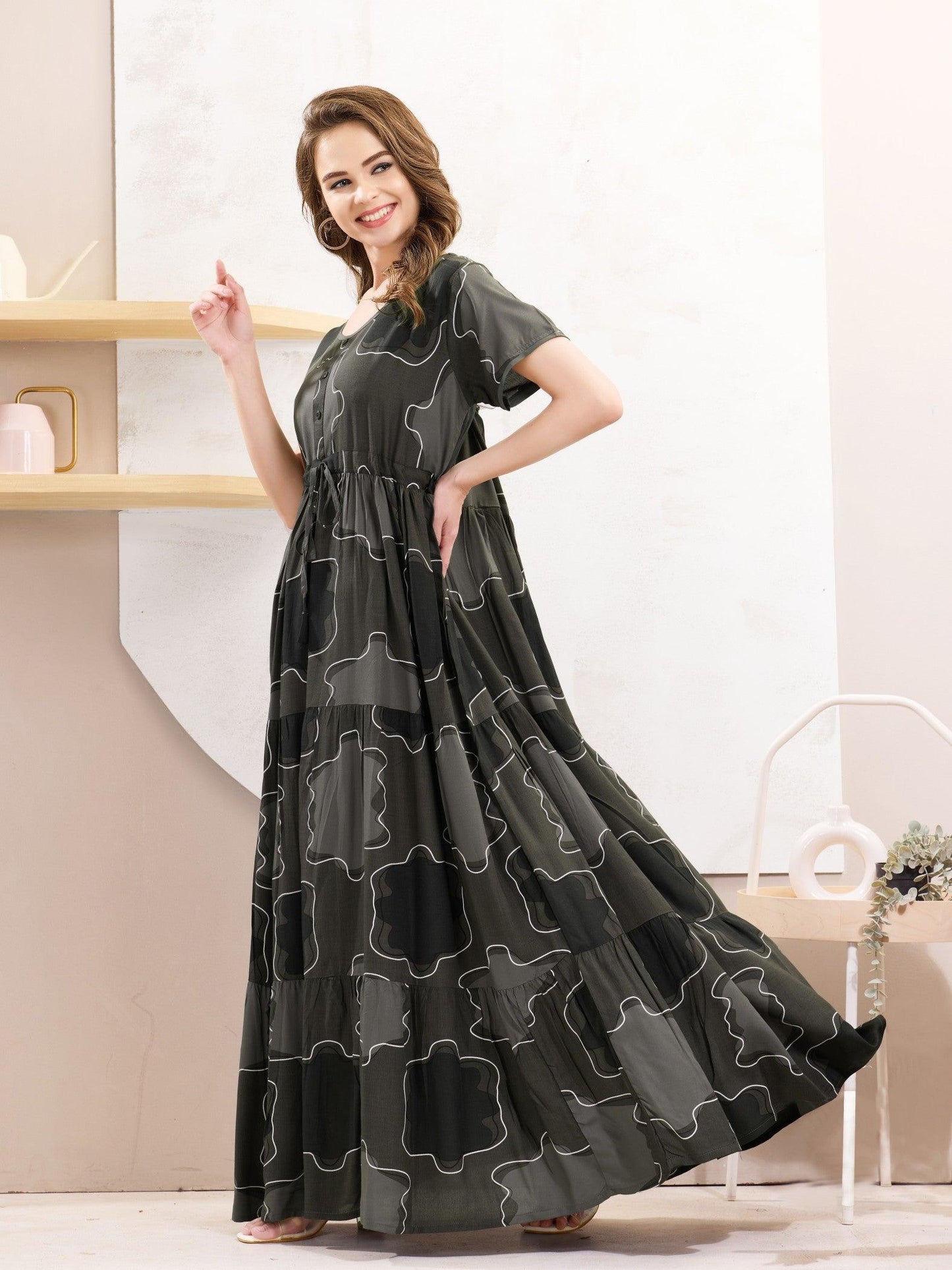 Women’s Rayon Flare Nighty – Breathable & Flowing Design - floramour.in