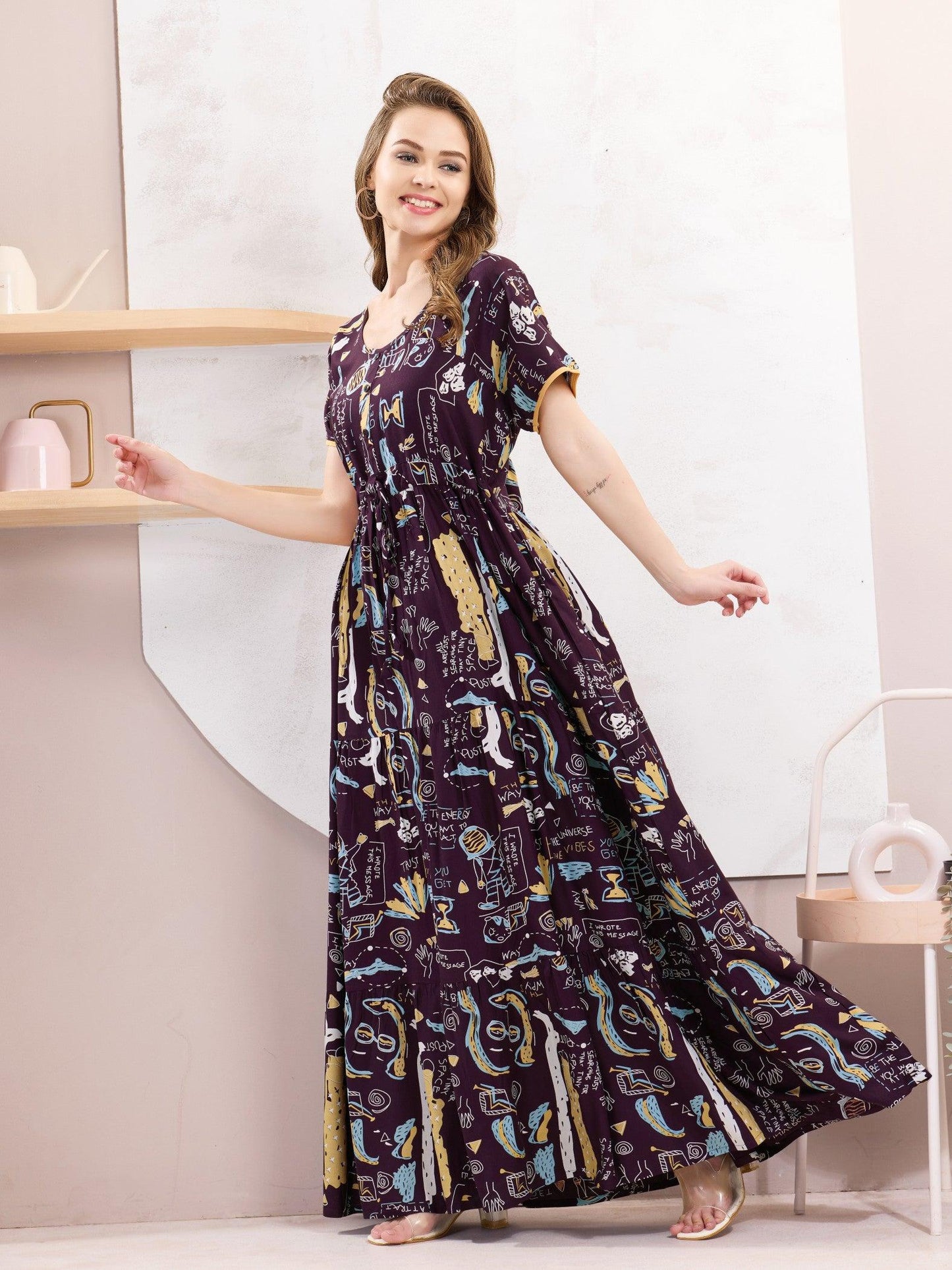 Rayon Flare Nighty – Feminine, Flowy & Effortlessly Beautiful - floramour.in