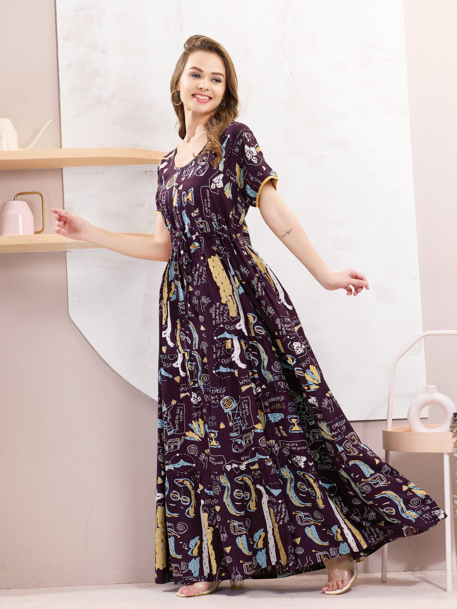Rayon Flare Nighty – Feminine, Flowy & Effortlessly Beautiful - floramour.in
