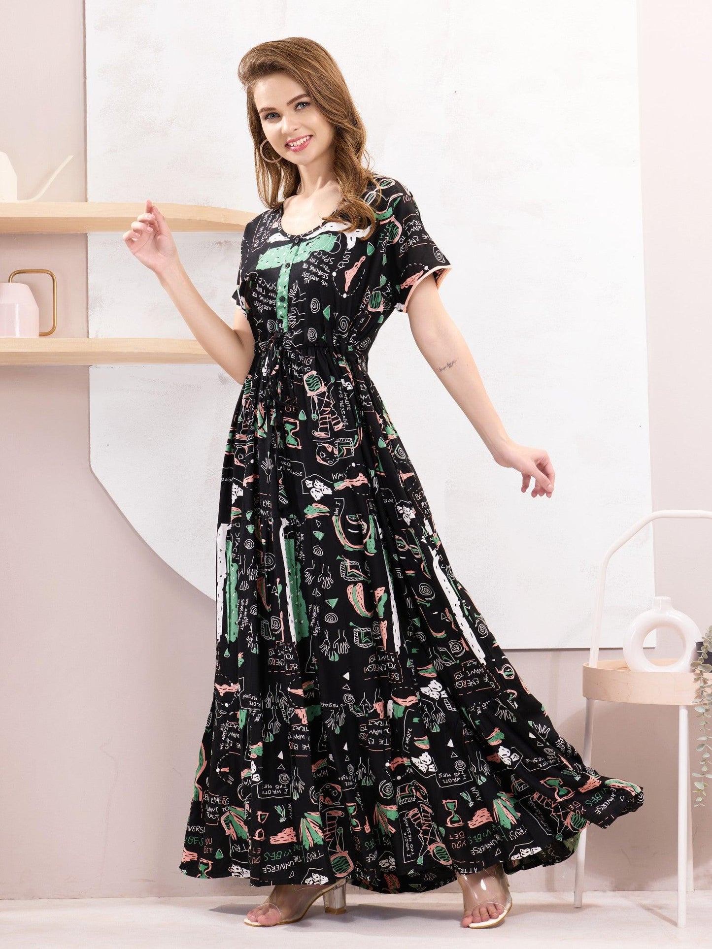 Dreamy Rayon Flare Nighty – Soft, Cozy & Stylish - floramour.in