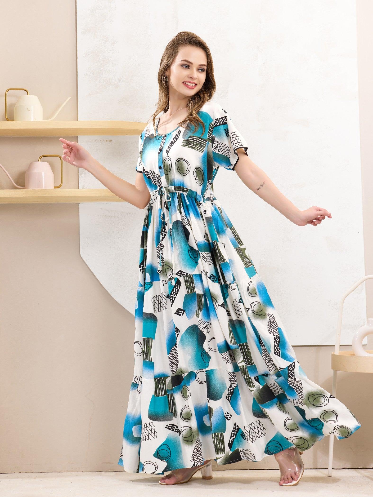 Relaxed Fit Rayon Flare Nighty – Designed for Comfort & Style - floramour.in