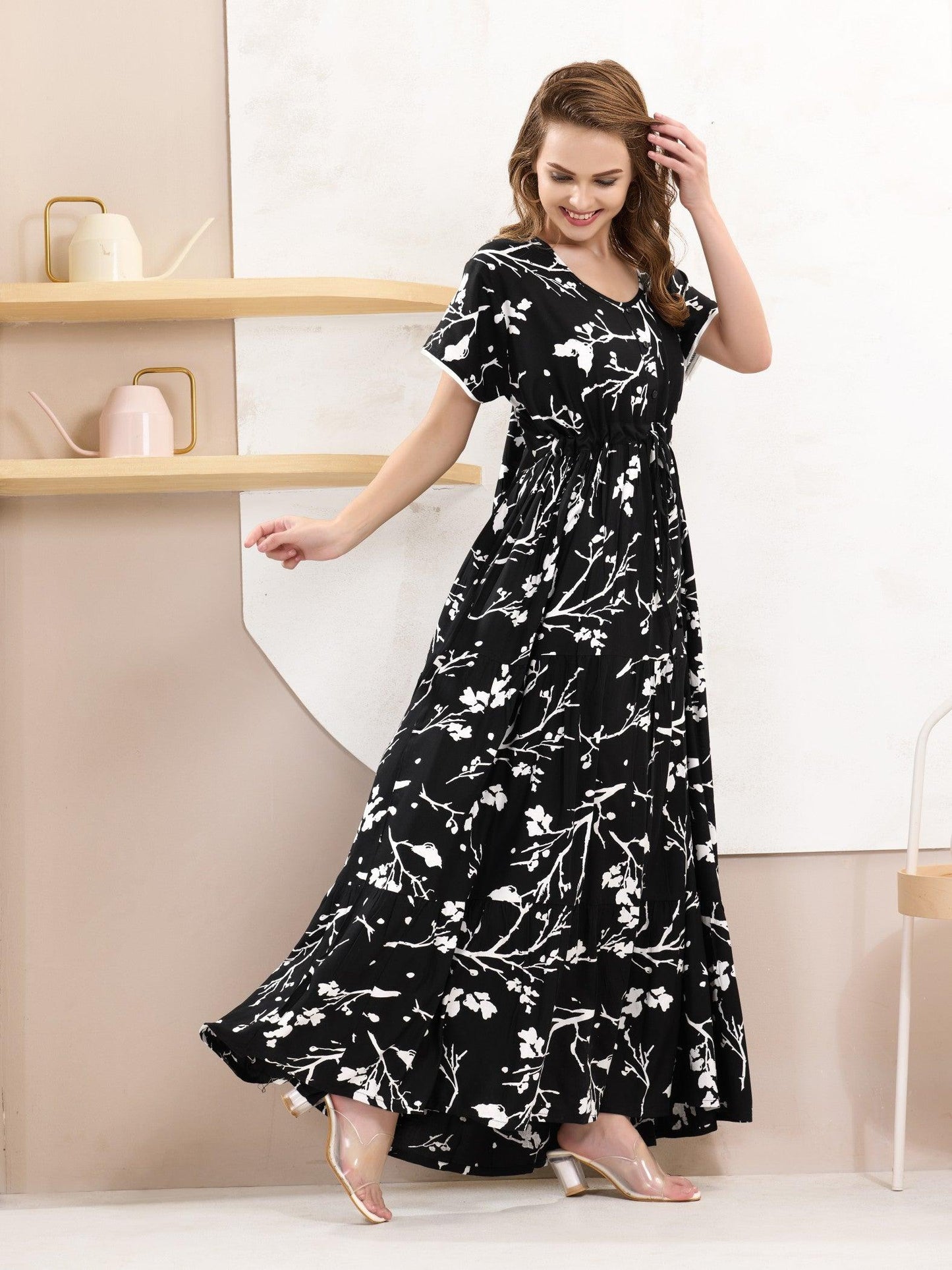 Breathable Rayon Flare Nighty – Cool & Comfy Sleepwear - floramour.in