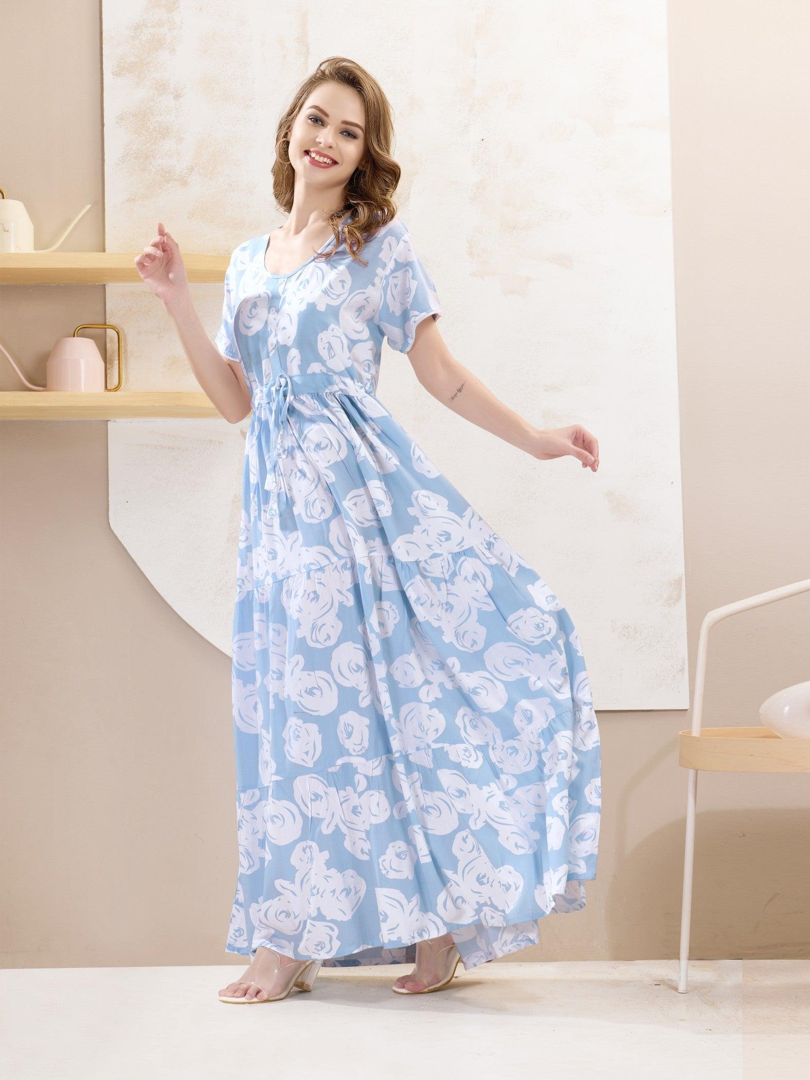Lightweight Rayon Flare Nighty – Dreamy Sleepwear for Women - floramour.in