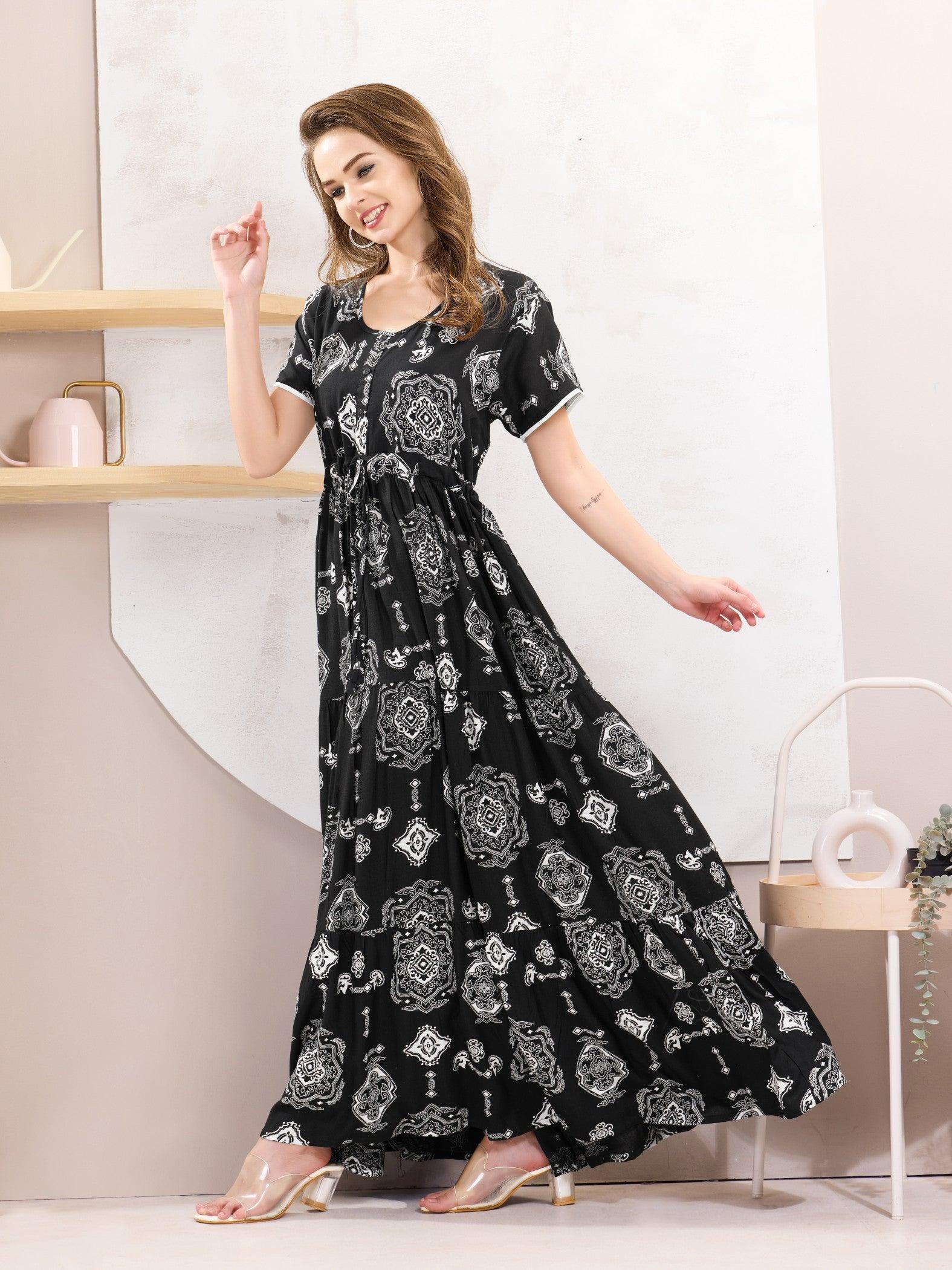 Soft Rayon Flare Nighty – Flowy, Elegant & Comfortable - floramour.in