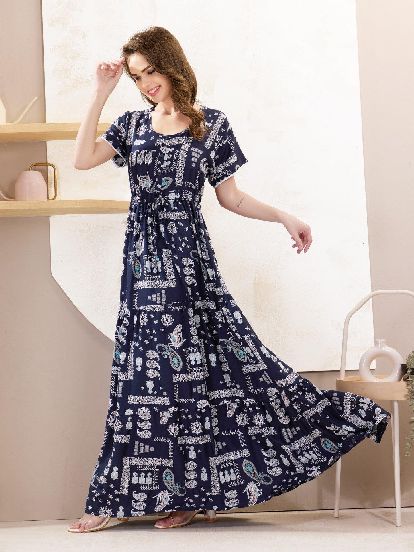Soft Rayon Nighty – Flowy & Comfortable for Lounging - floramour.in