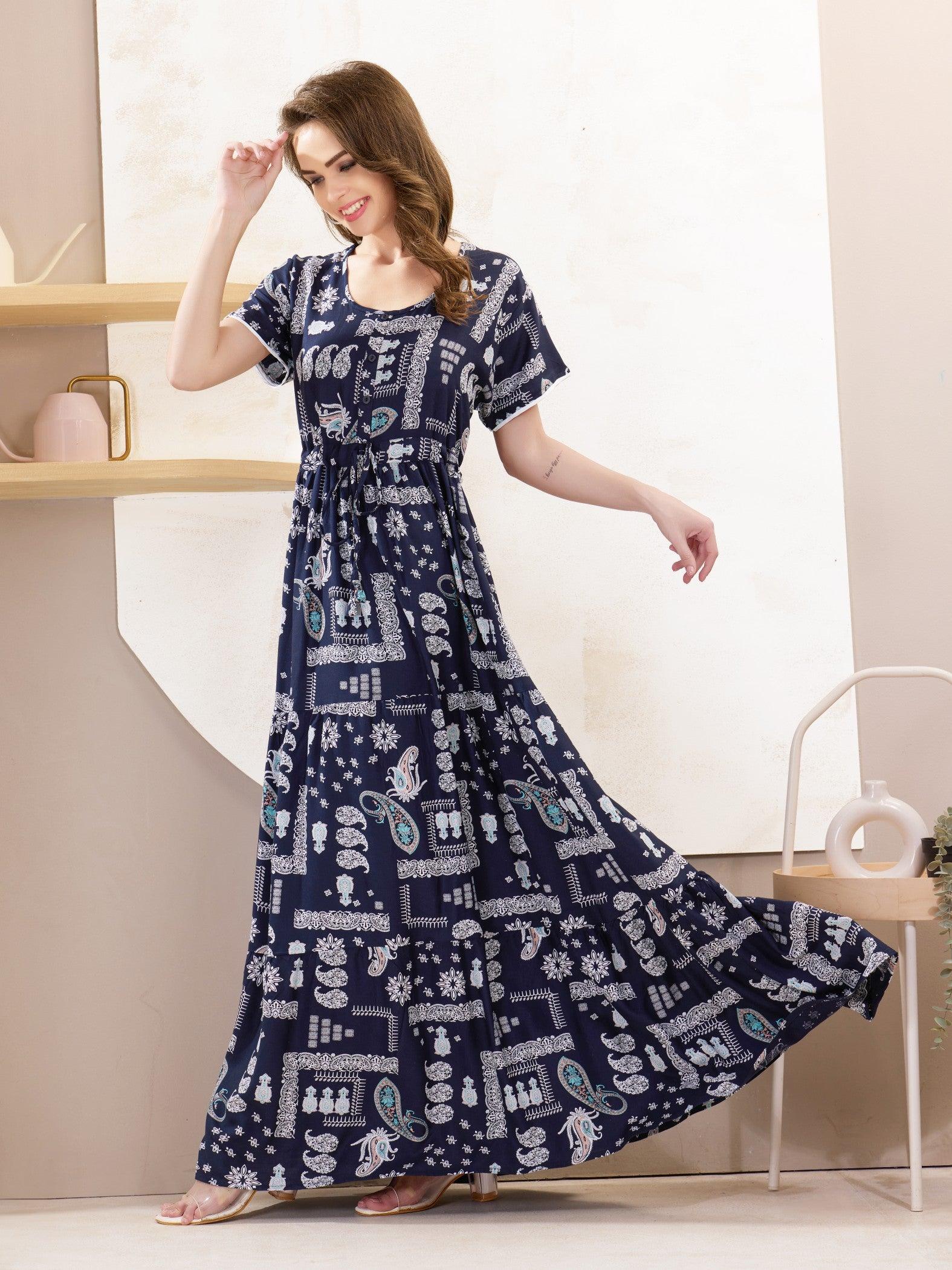 Soft Rayon Nighty – Flowy & Comfortable for Lounging - floramour.in