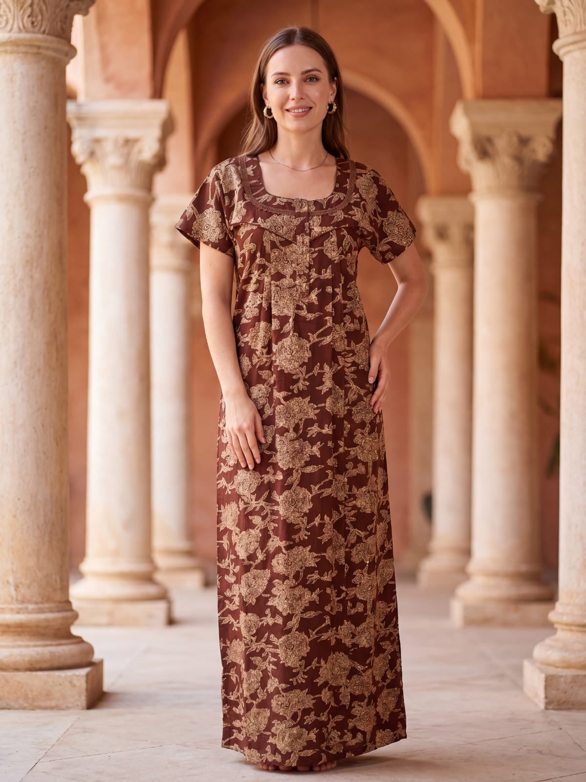Women’s Floral Cotton Night Dress – Lightweight & Comfortable
