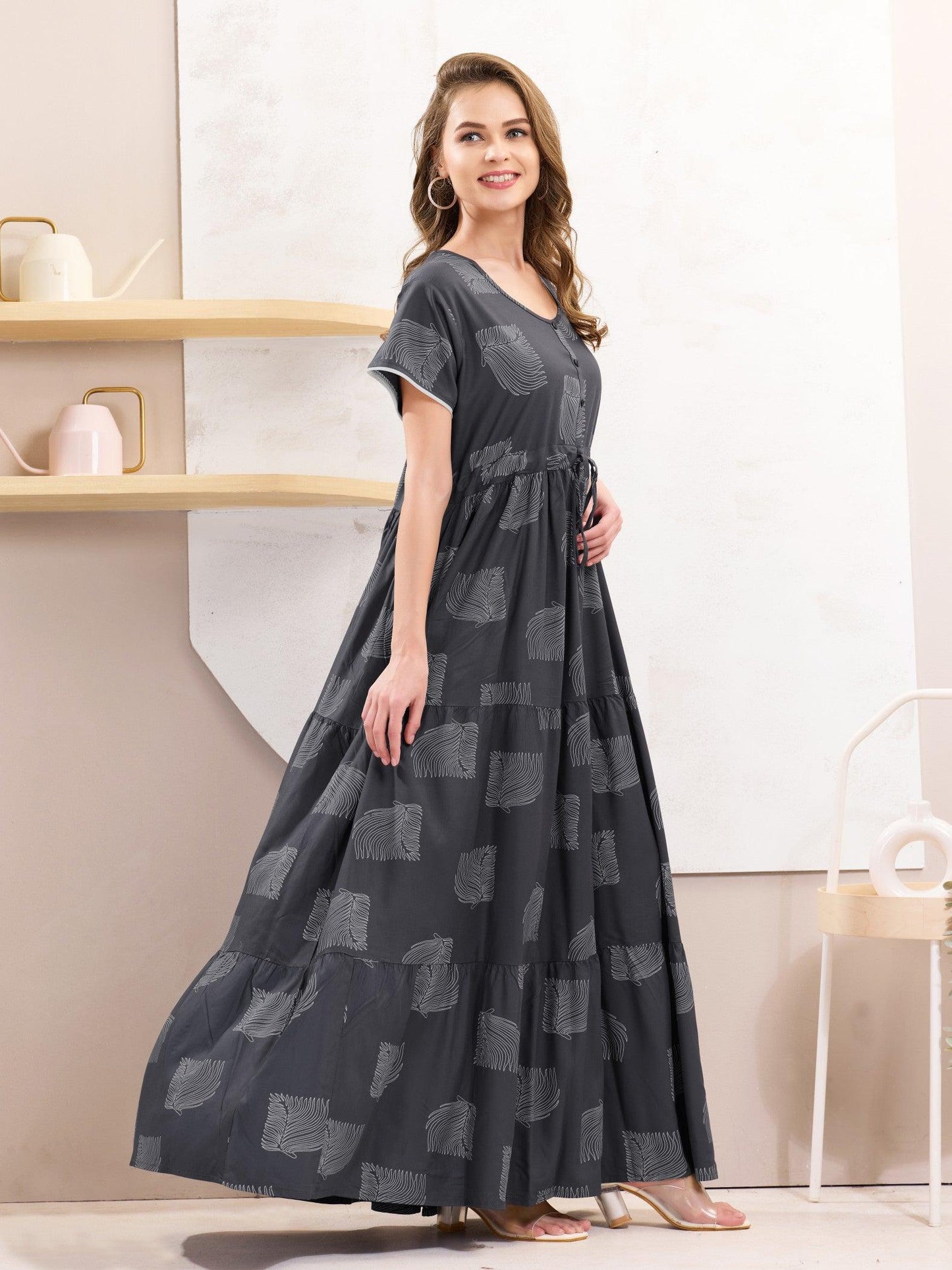 Stylish Rayon Flare Nighty – Effortless Elegance for Bedtime - floramour.in