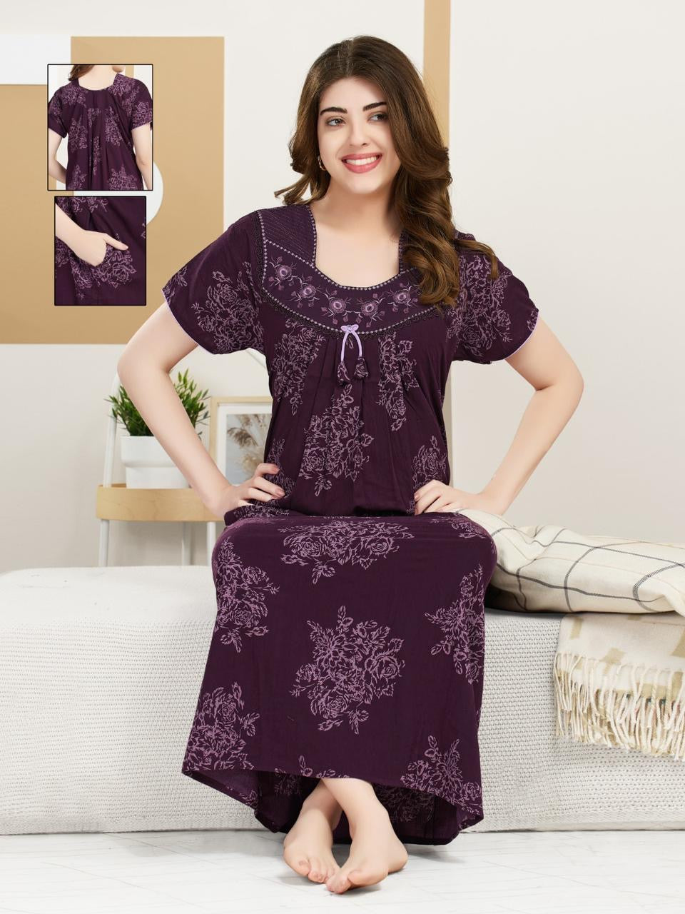 Stylish Crush Fabric Nighty for Ladies – Lightweight & Breathable