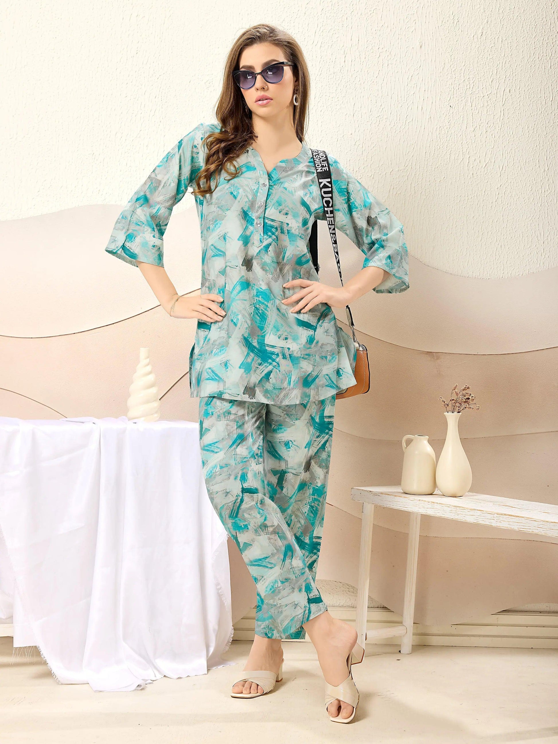 Chic Abstract Printed Rayon Co-Ord Set - floramour.in