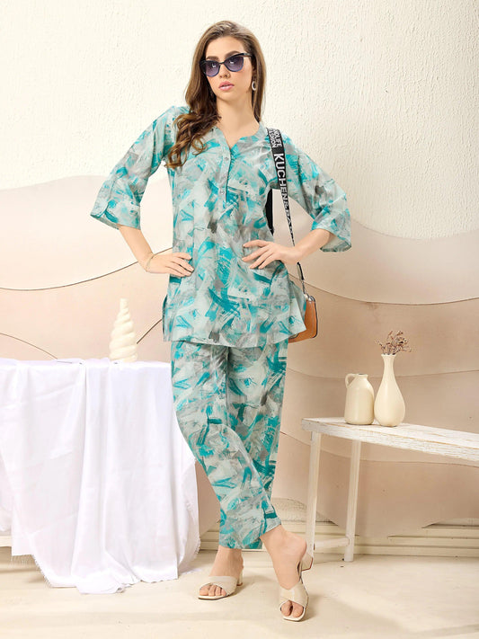 Chic Abstract Printed Rayon Co-Ord Set - floramour.in