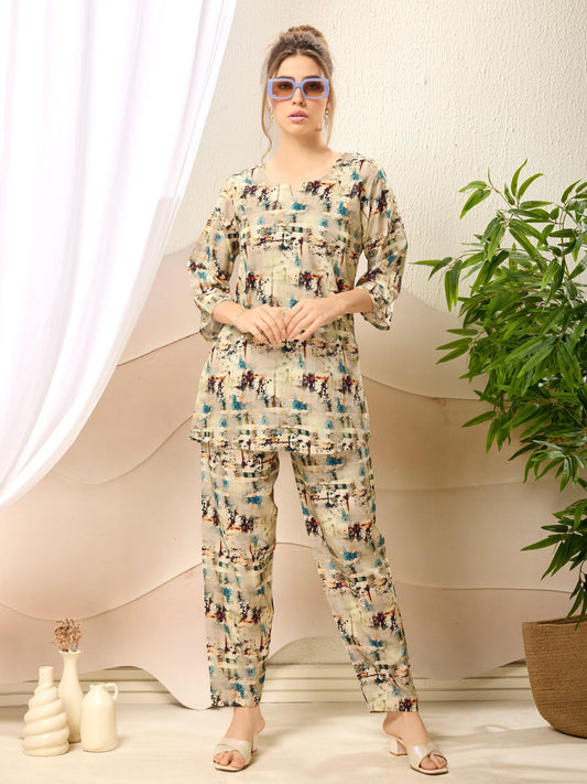 Abstract Design Rayon Co-Ord Set - floramour.in
