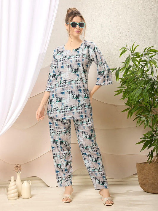 Rayon Co-Ord Set with Elegant Print - floramour.in
