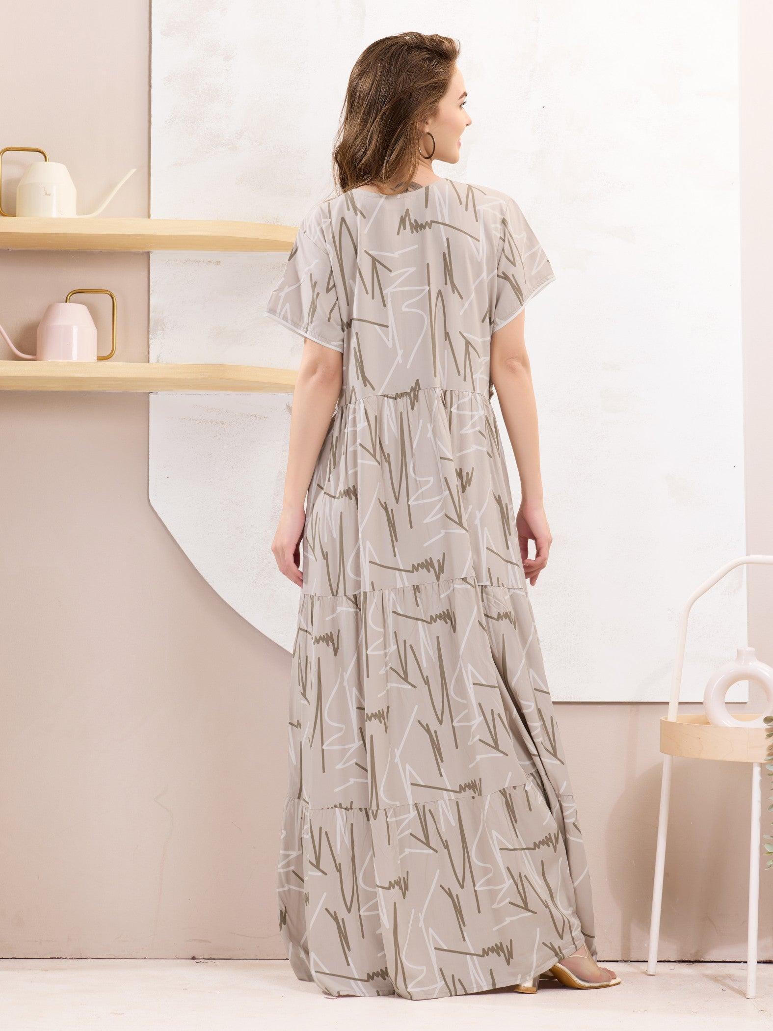Flared Rayon Nighty for Women – Designed for a Peaceful Sleep - floramour.in