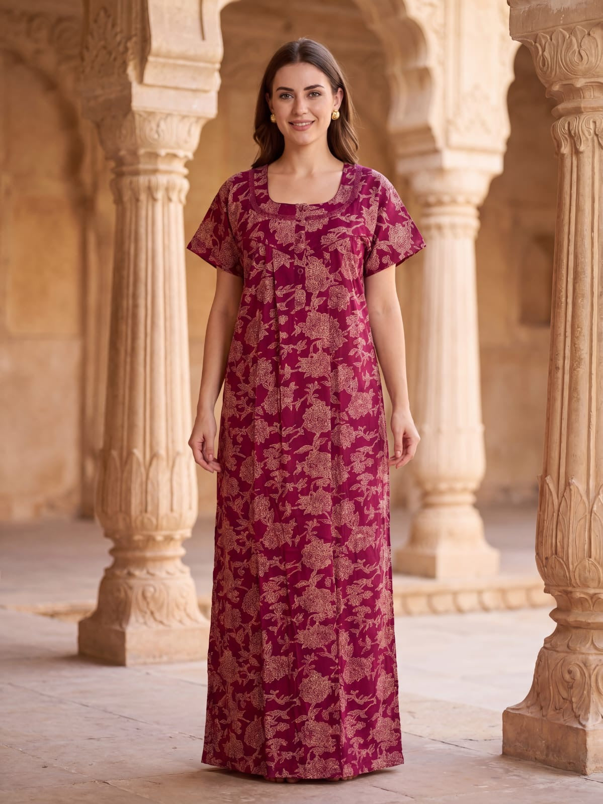 Full Length Cotton Nighty for Women – Casual Lounge Wear