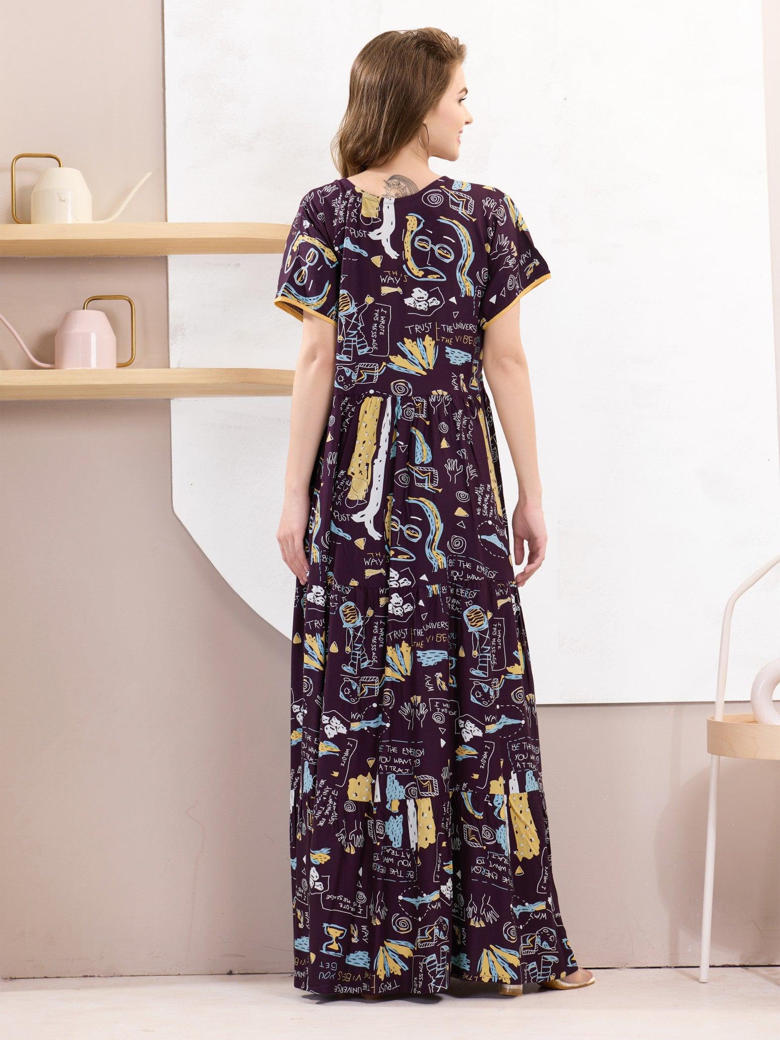 Rayon Flare Nighty – Feminine, Flowy & Effortlessly Beautiful - floramour.in