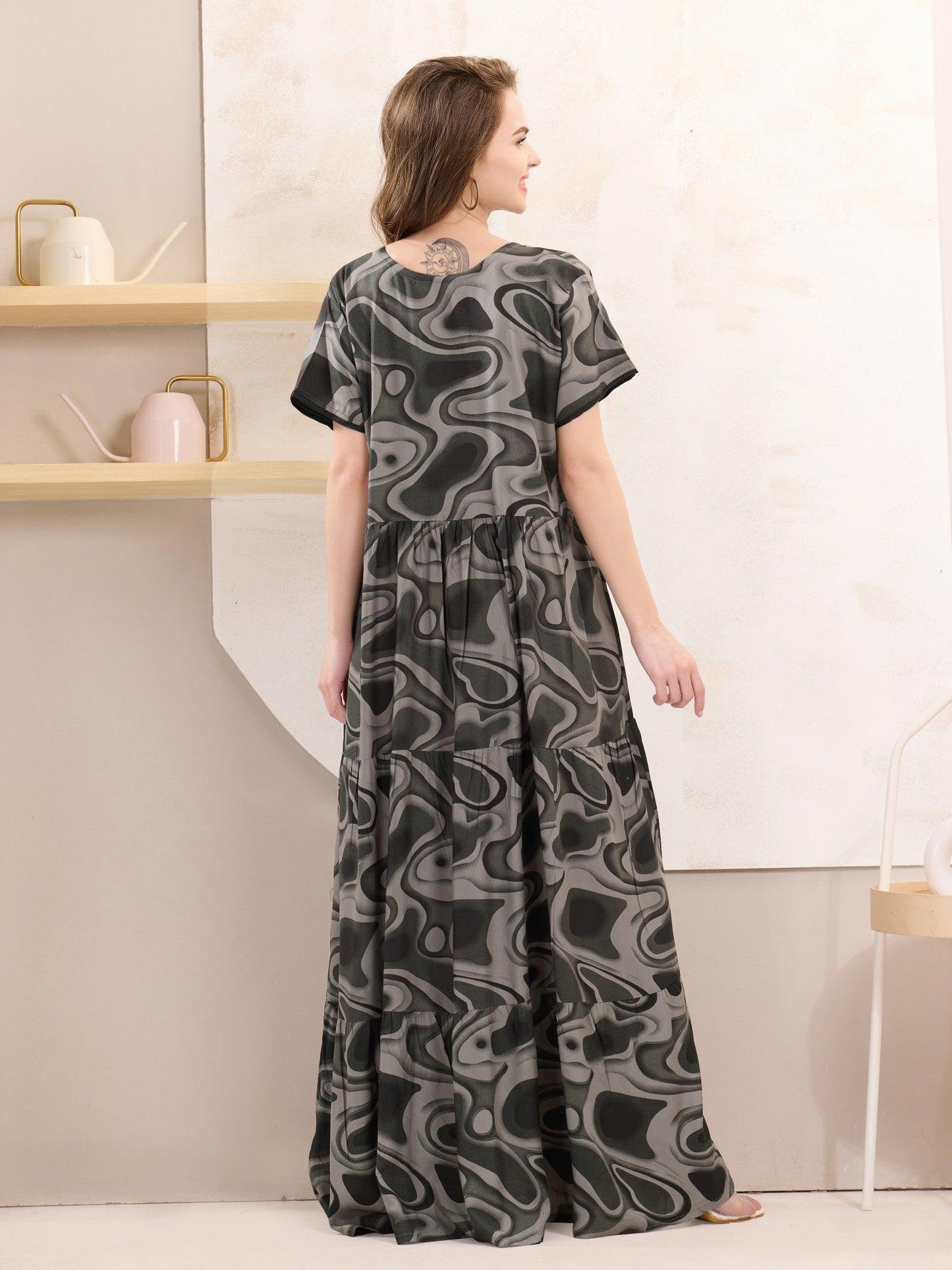 Lightweight & Breathable Rayon Flare Nighty – Perfect for All Seasons - floramour.in