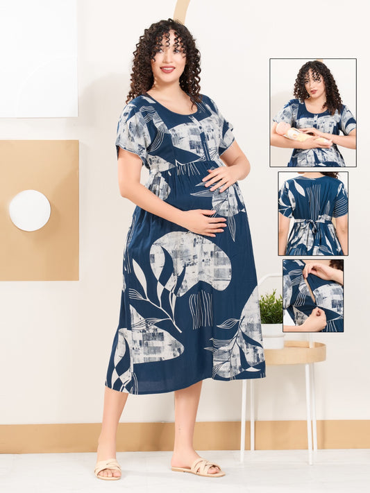 Breathable Rayon Maternity Nighty with Feeding Zip – All Day Comfort