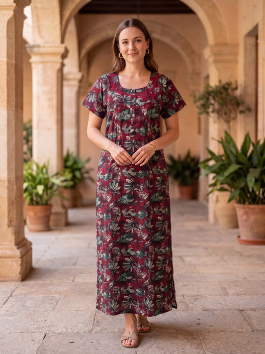 Stylish Cotton Nighty for Women – Floral Printed Sleepwear
