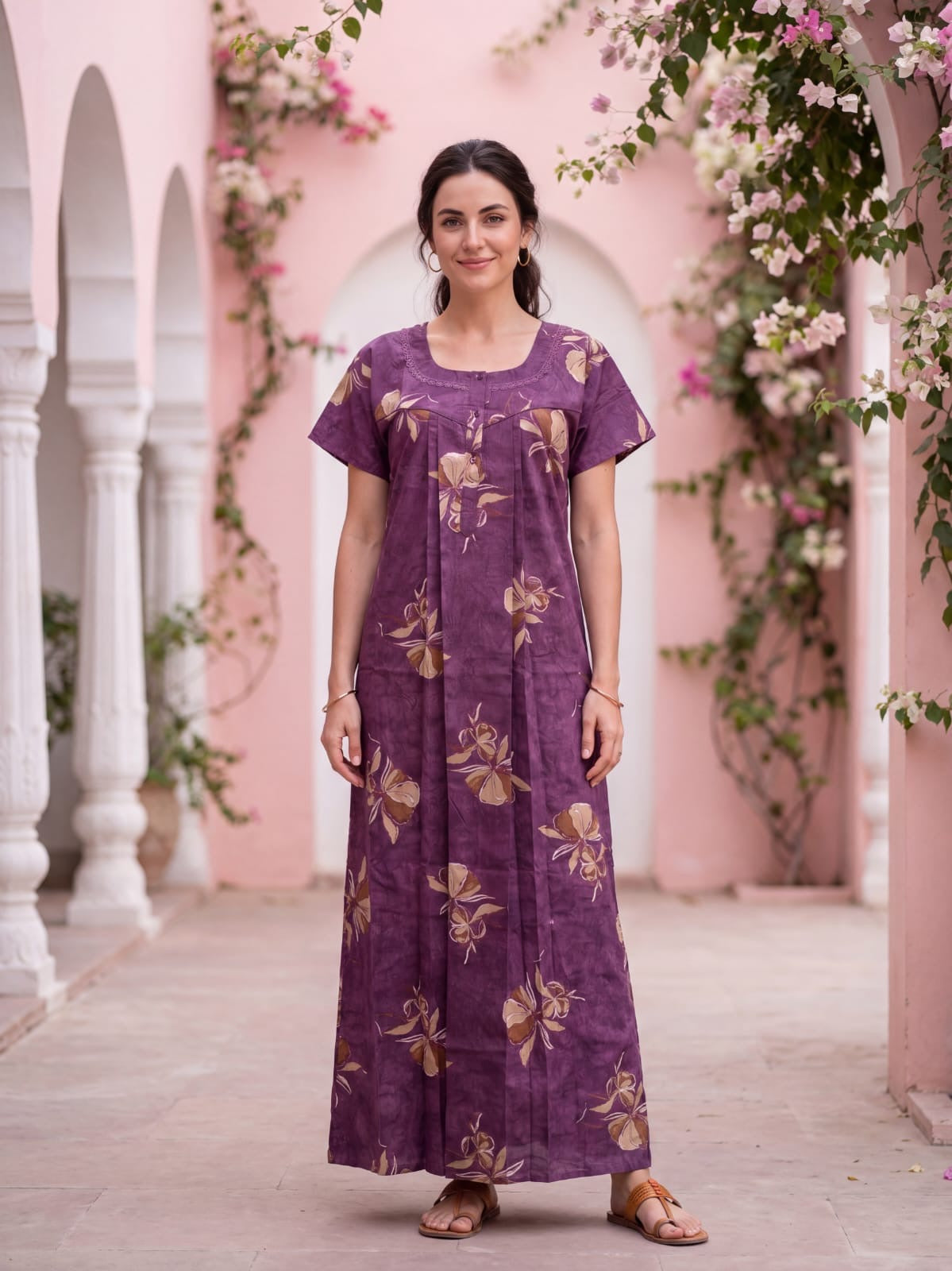 Comfortable Printed Cotton Nighty – Full Coverage Sleepwear