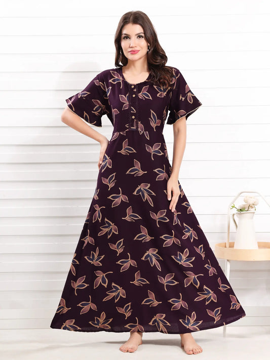 Women’s Crepe Printed Flare Nighty Online