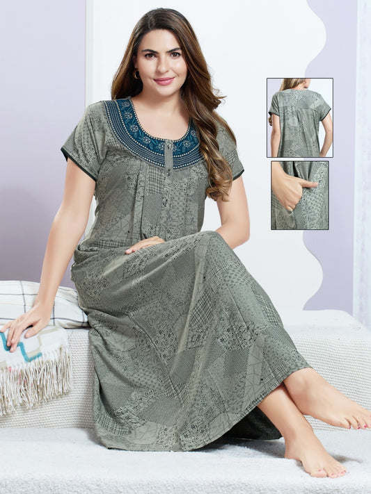 Beautiful Embroidery Nighty for Women – Soft & Breathable Fabric