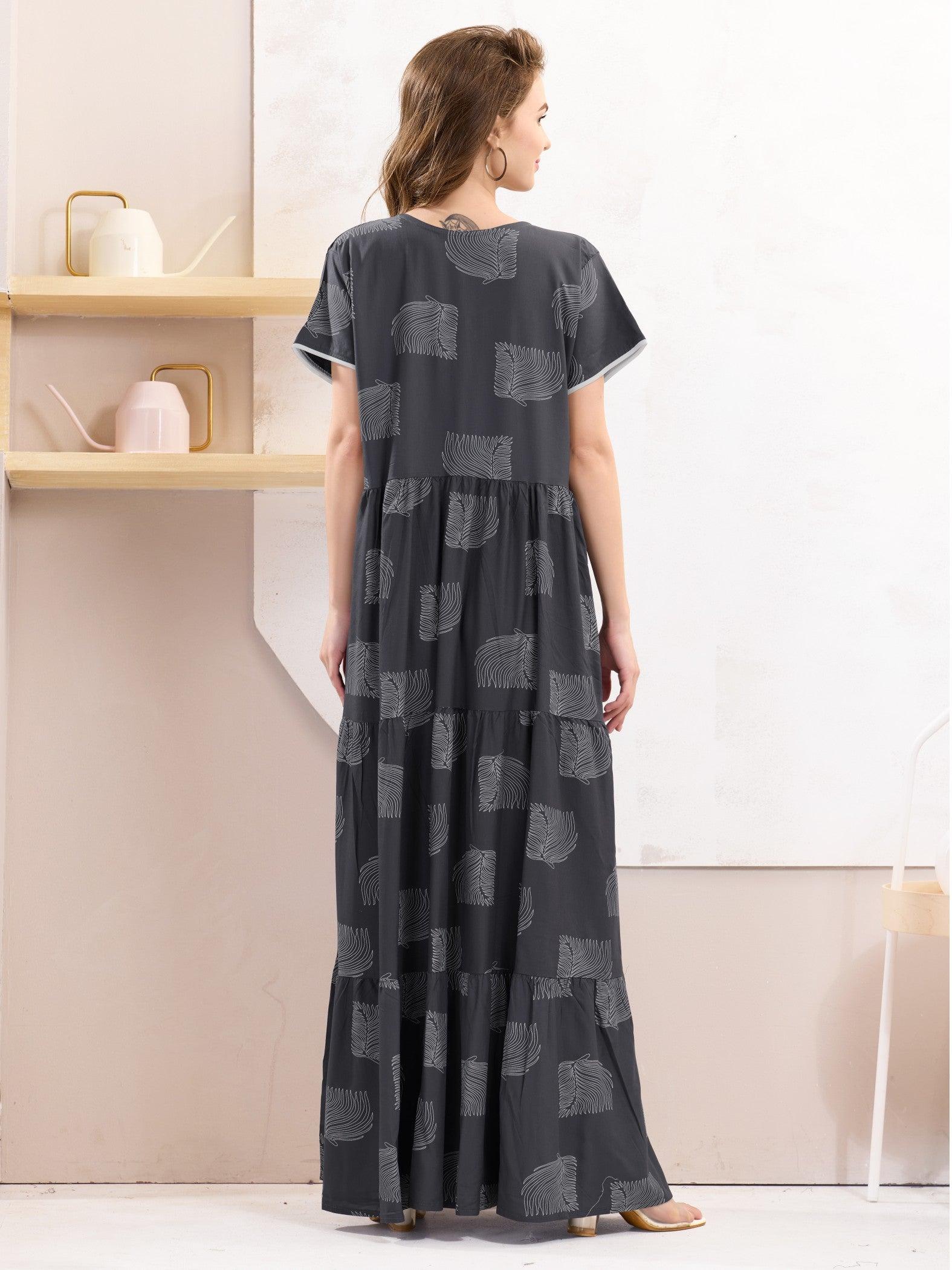 Stylish Rayon Flare Nighty – Effortless Elegance for Bedtime - floramour.in