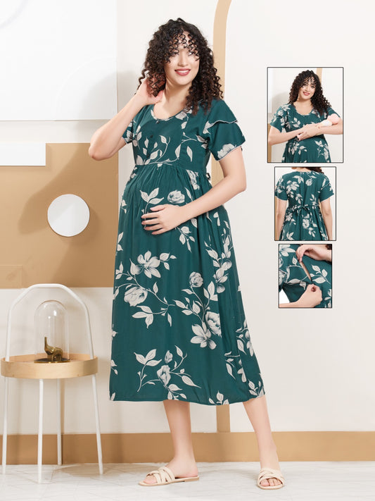 Premium Rayon Maternity Nighty | Comfortable Nightwear for Pregnancy