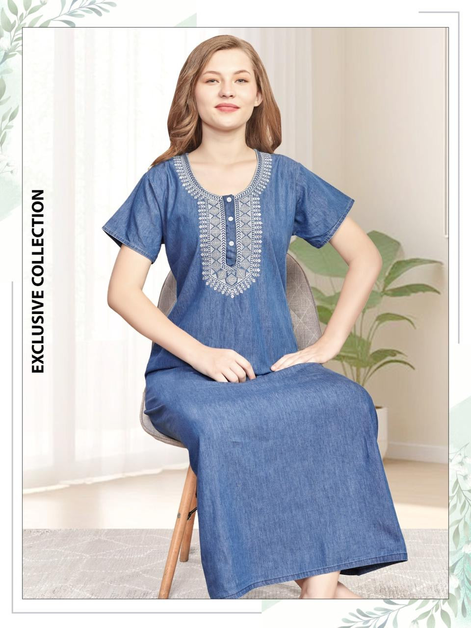 Stylish Denim Nighty for Women – Premium Cotton Nightwear with Relaxed Fit