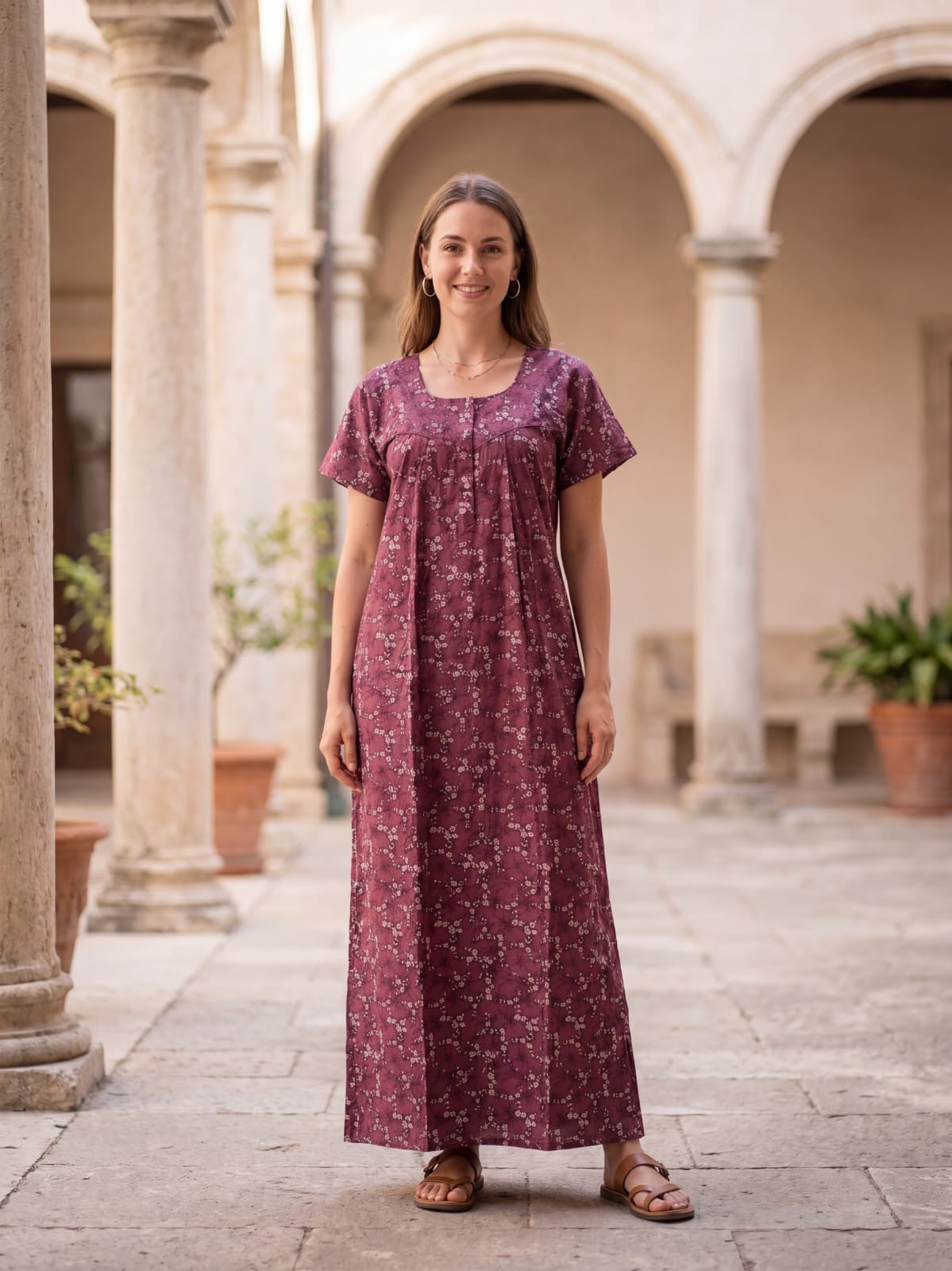 Soft Floral Cotton Nighty – Comfortable Home Wear for Women