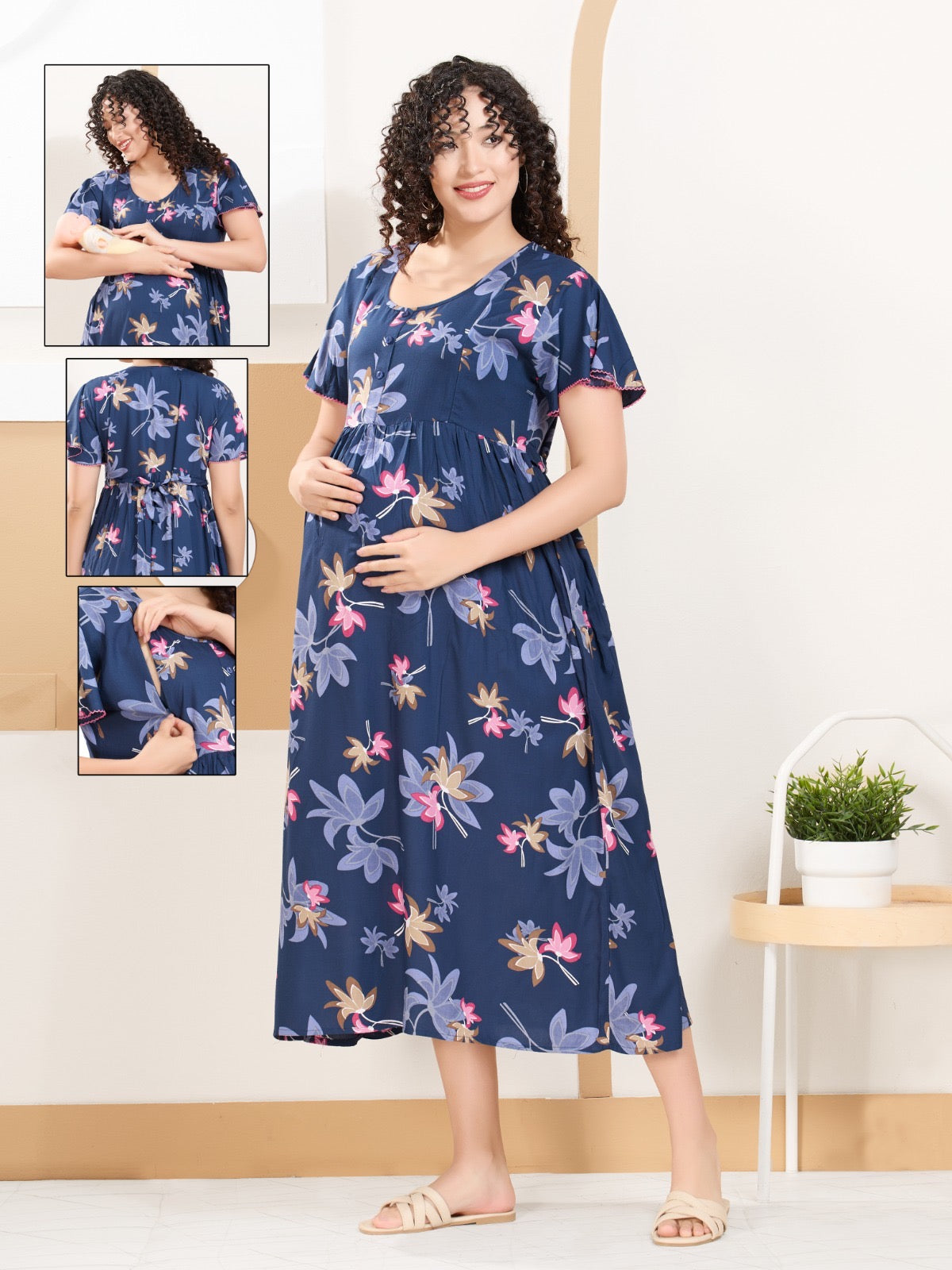 Rayon Maternity Nighty for Feeding Mothers – Lightweight & Skin Friendly
