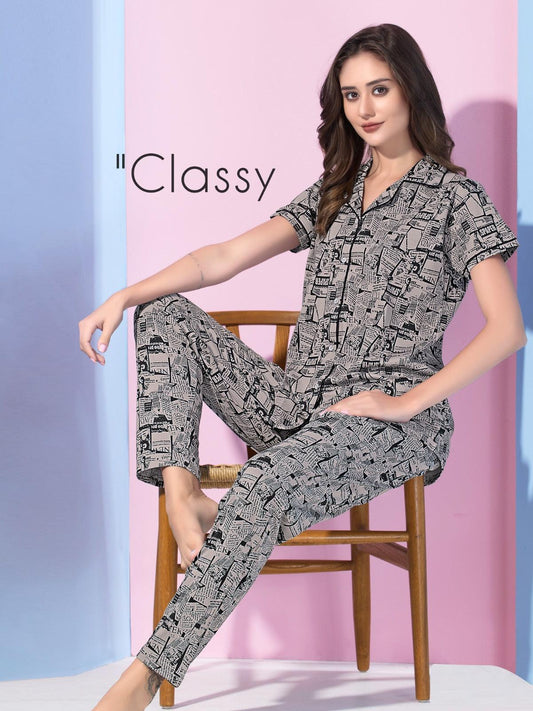 Cozy & Trendy Collar Nightwear Set for Women - floramour.in