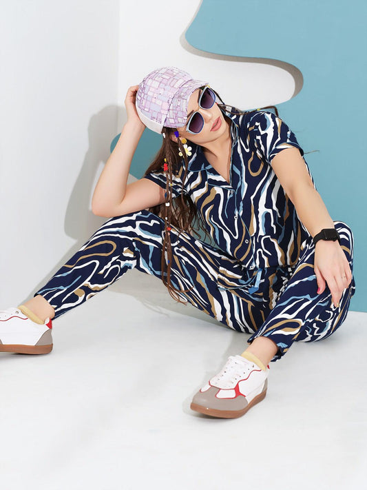 Lightweight & Soft Printed Collar Night Suit - floramour.in