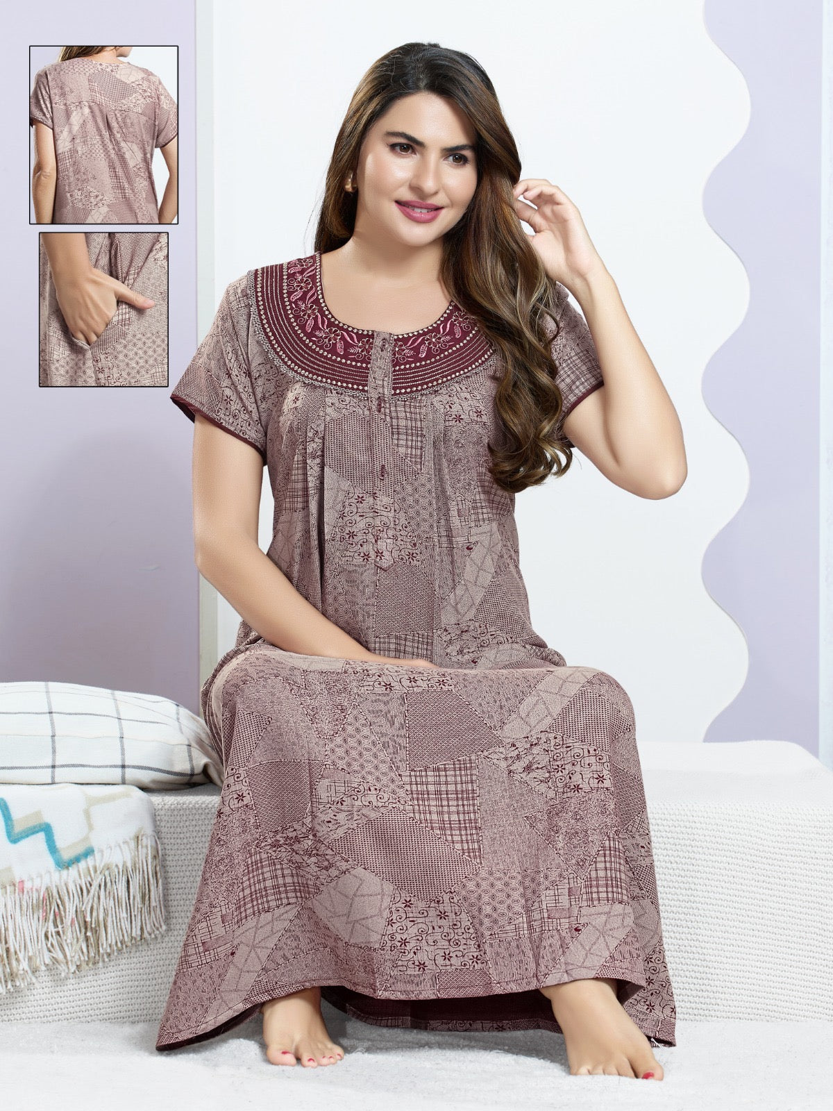 Fashionable Alpine Embroidery Nighty for Modern Women