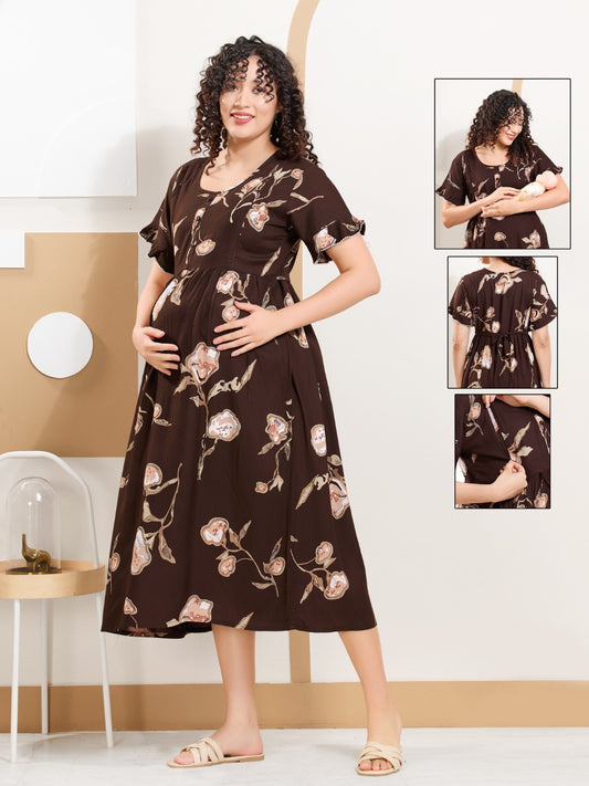 Elegant Rayon Maternity Nighty for Women | Soft Nursing Nightwear
