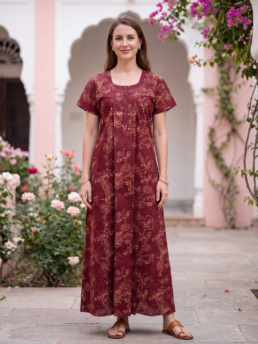 Women’s Cotton Maxi Night Dress – Breathable & Soft