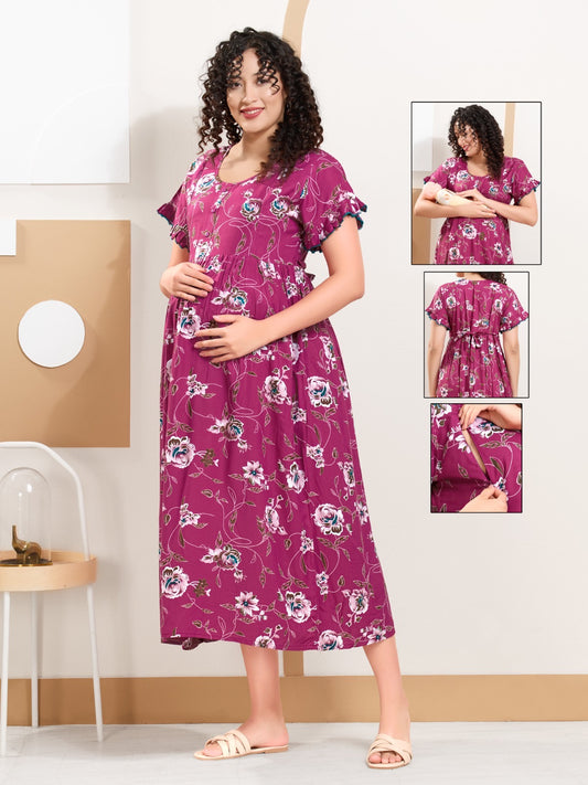 Rayon Nighty for Pregnancy & Feeding – Soft Fabric Maternity Wear