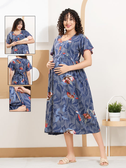 Loose Fit Rayon Maternity Nighty – Comfortable Nursing Nightwear