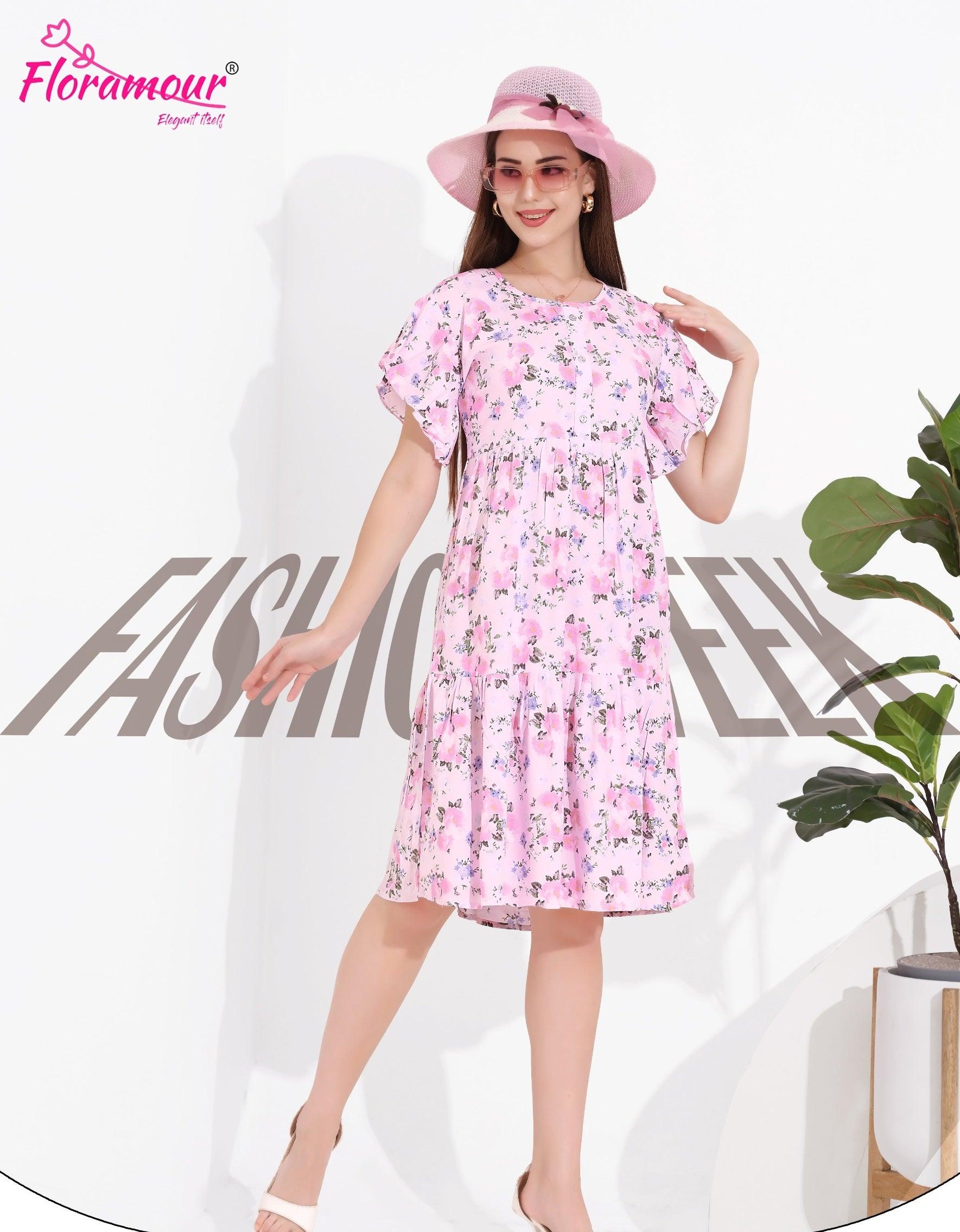 Soft Rayon Short Nighty with Fancy Sleeves for Women - floramour.in