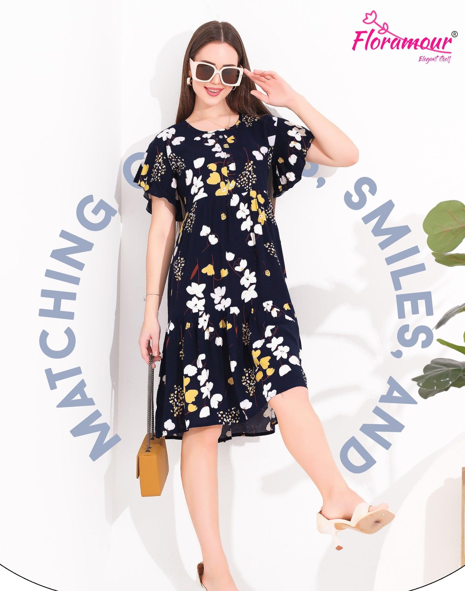 Flared Rayon Short Nighty with Fancy Sleeves & Elegant Look - floramour.in