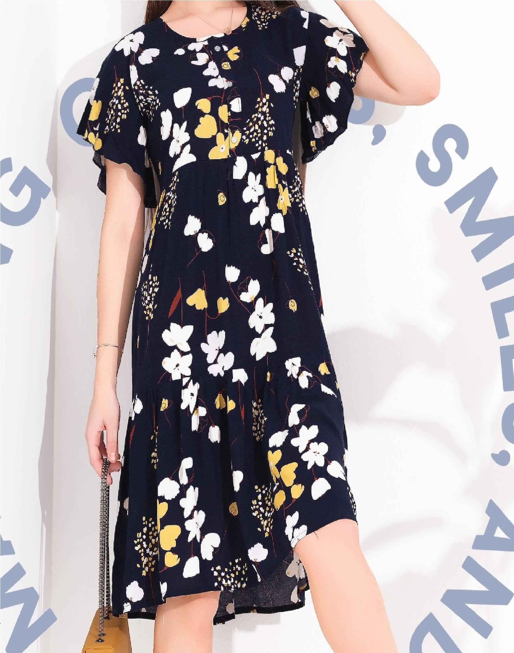 Flared Rayon Short Nighty with Fancy Sleeves & Elegant Look - floramour.in