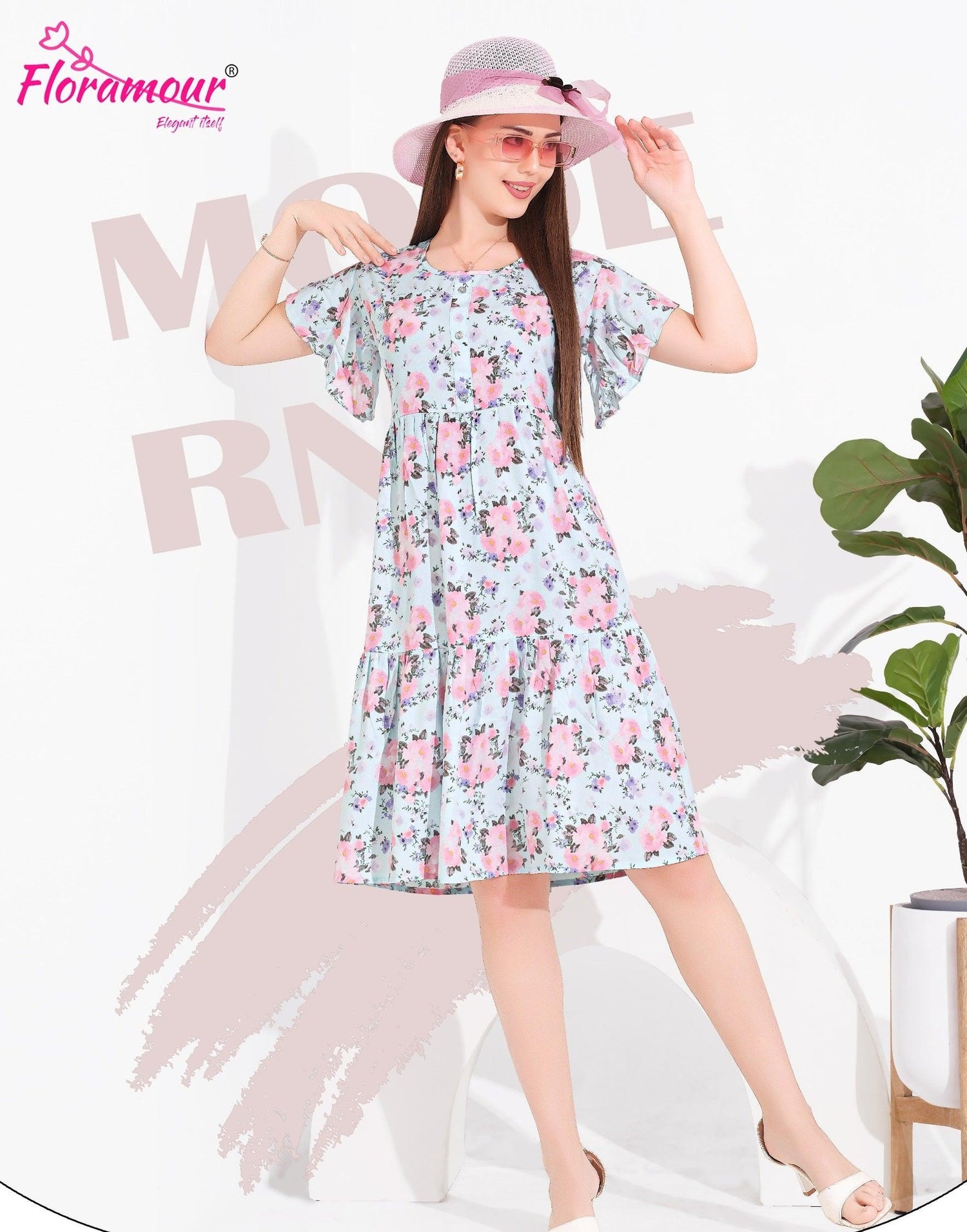 Floral Rayon Short Nighty with Fancy Sleeves & Stylish Look - floramour.in