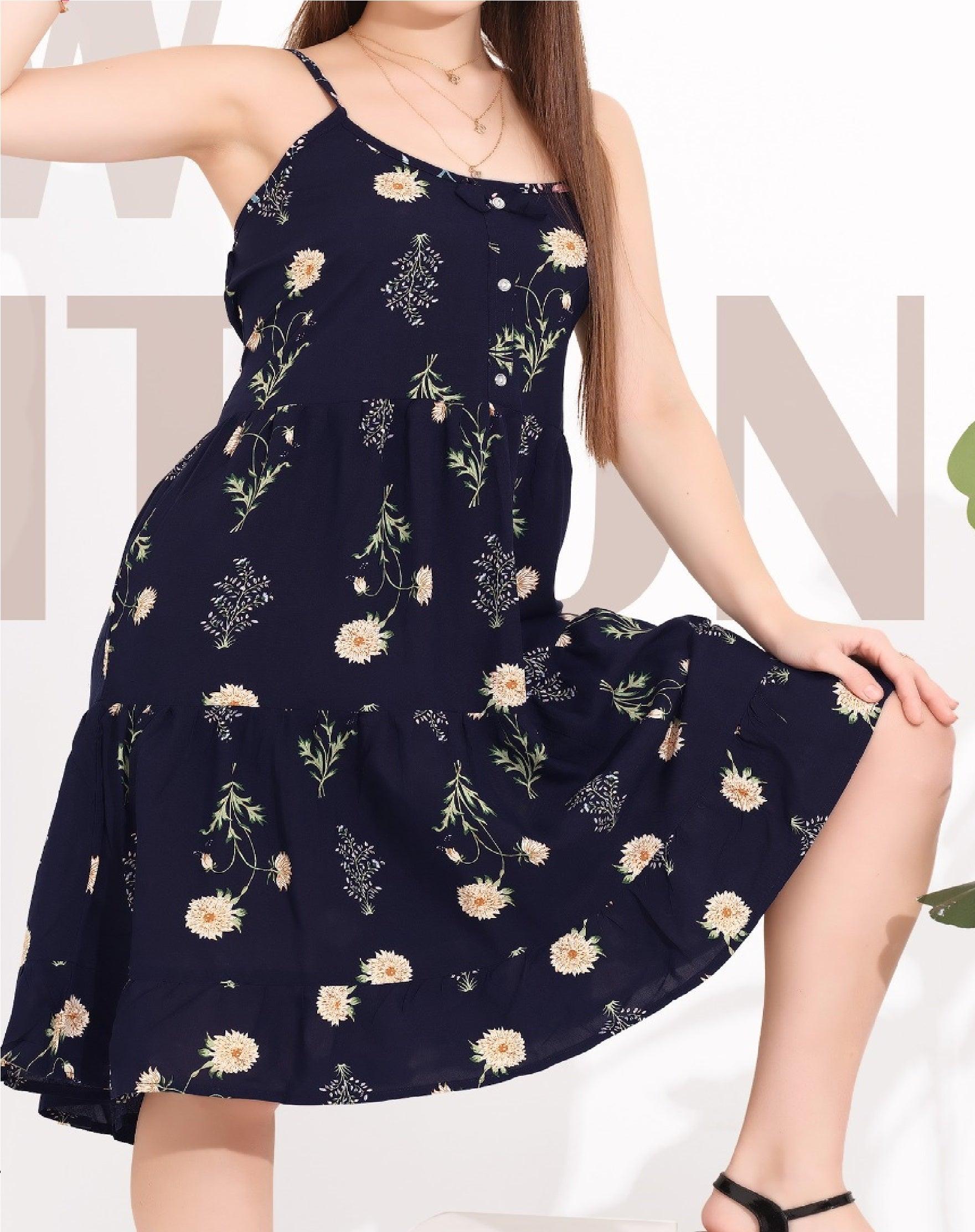 Stylish Flared Rayon Spaghetti Nighty - floramour.in
