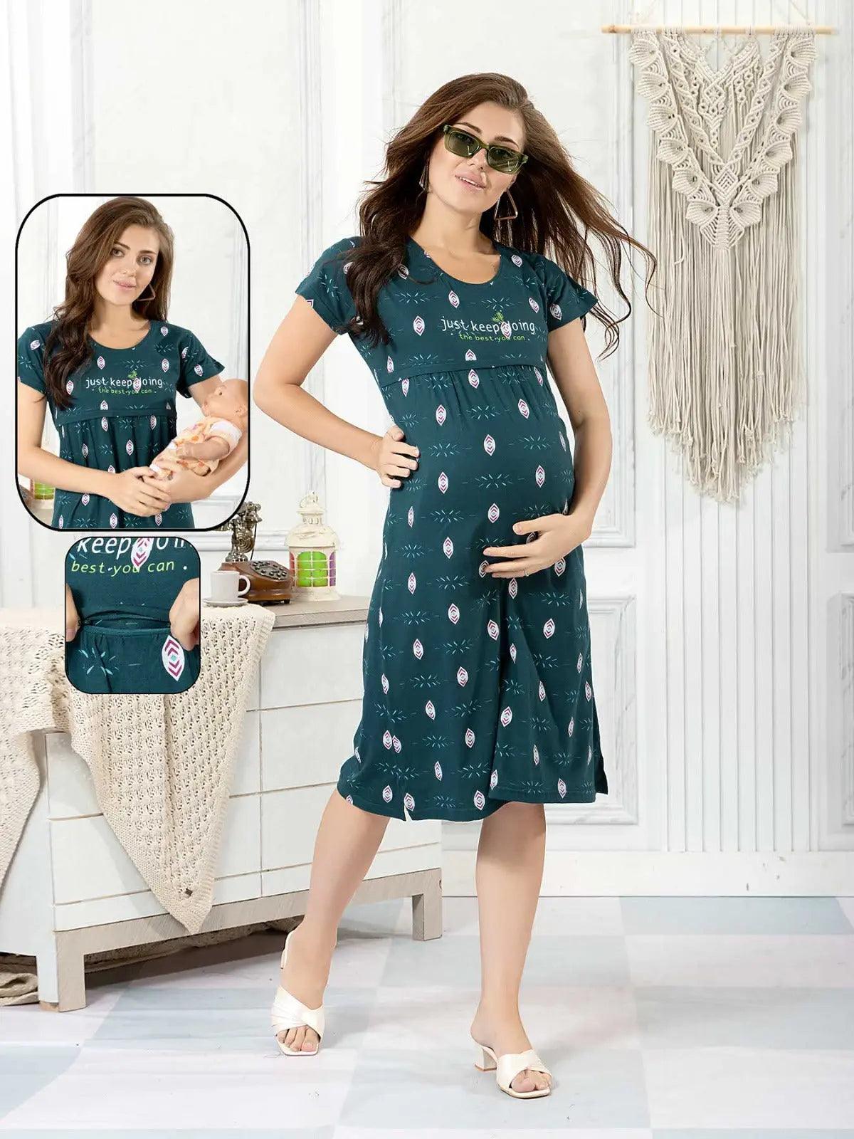 Green Hosiery Feeding Short Nighty – "Just Keep Going" Design - floramour.in