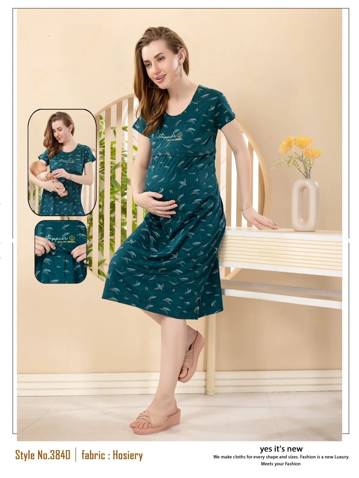 Breathable Hosiery Maternity Short Nighty for Women – Easy Nursing Wear
